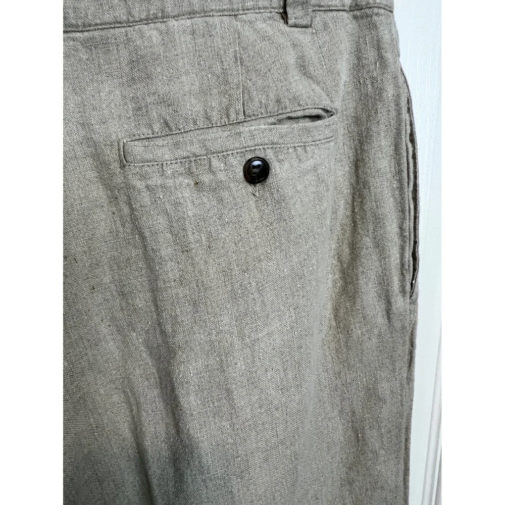 Gap Linen Easy Fit Pants Mens 34x32 Pleated Full Leg Cuffed 112203-01-1 Tan G18